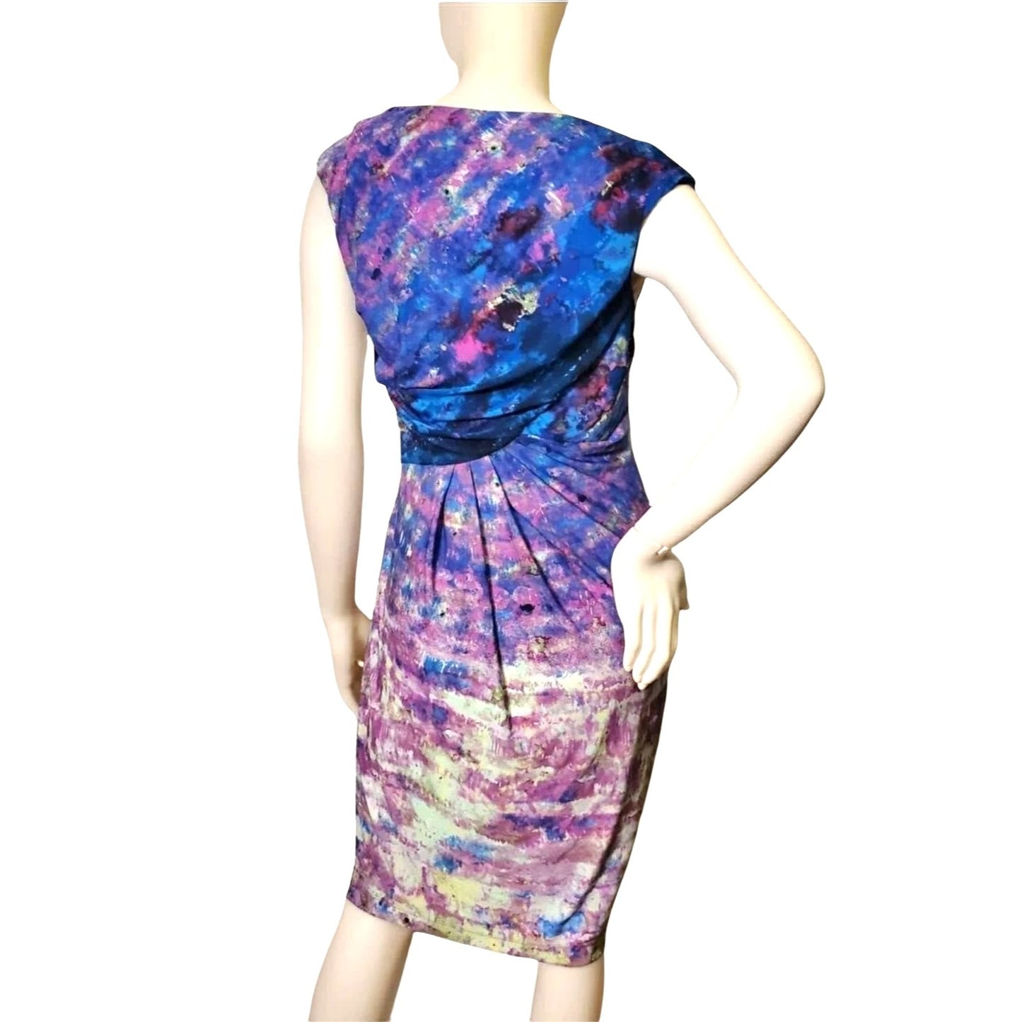 Suzi Chin Sm Y2k Dress Drape Neck Knee Length Sheath Tie-dye Bodycon Dead Stock