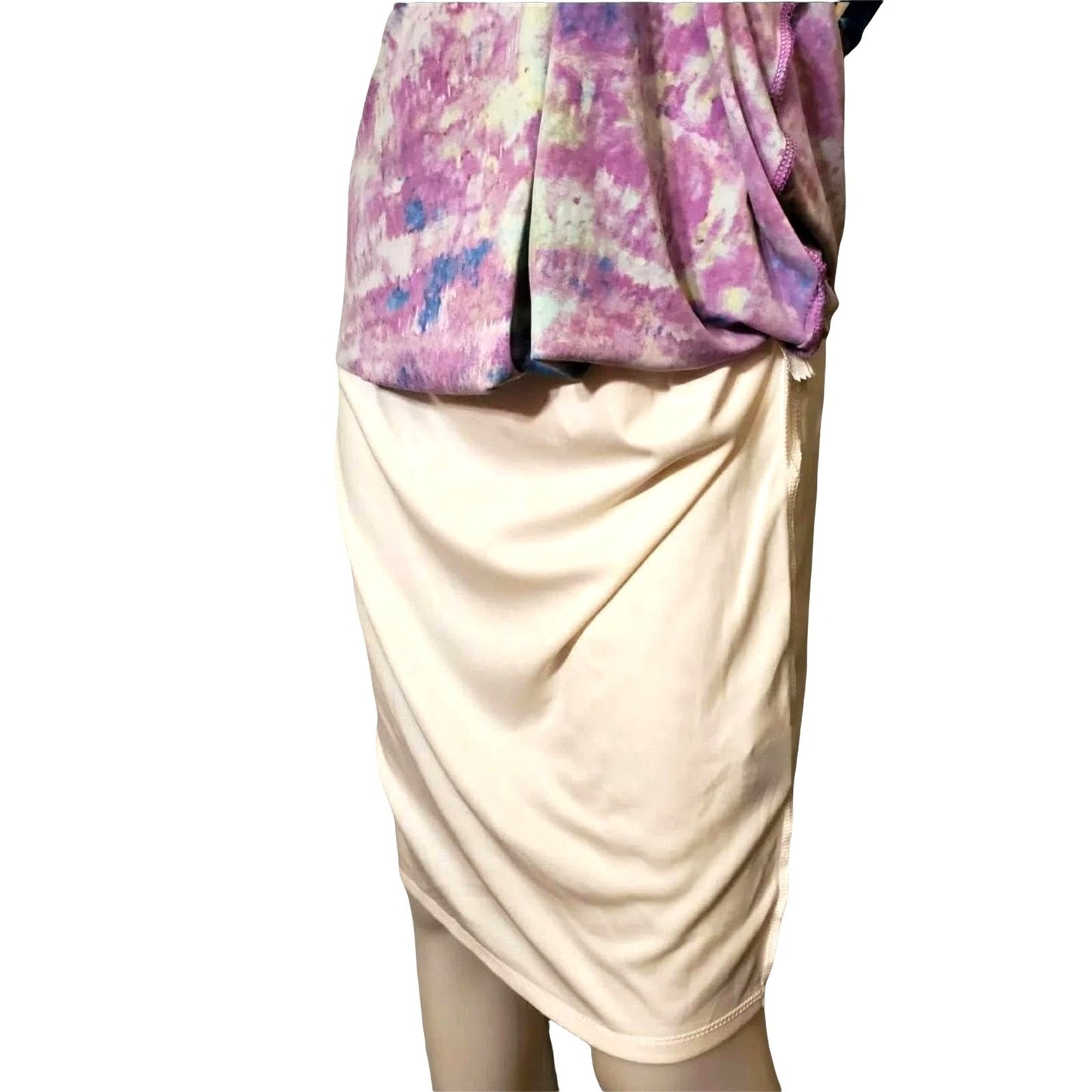 Suzi Chin Sm Y2k Dress Drape Neck Knee Length Sheath Tie-dye Bodycon Dead Stock