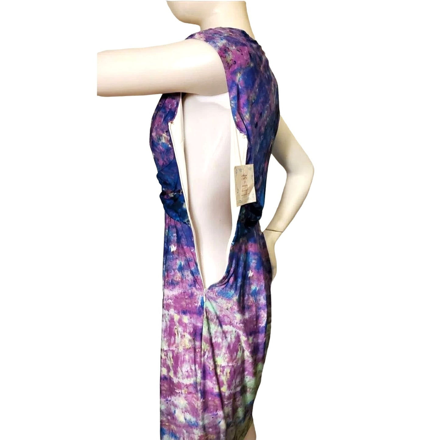 Suzi Chin Sm Y2k Dress Drape Neck Knee Length Sheath Tie-dye Bodycon Dead Stock