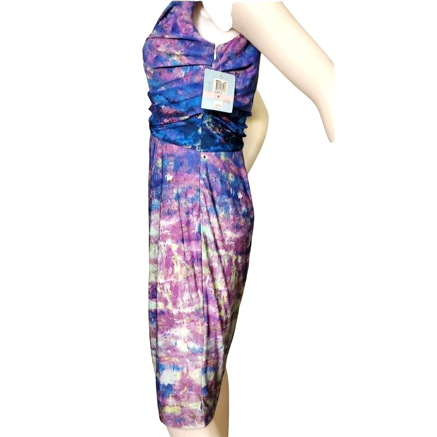 Suzi Chin Sm Y2k Dress Drape Neck Knee Length Sheath Tie-dye Bodycon Dead Stock