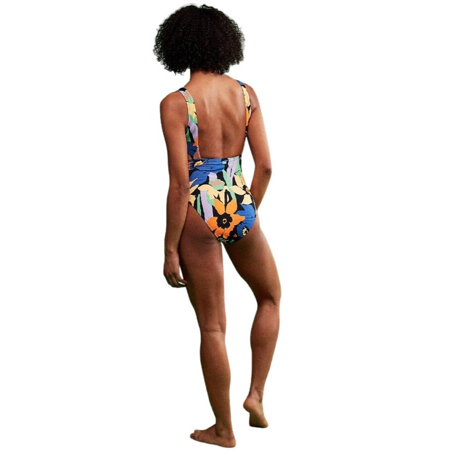 Roxy Anthracite Color Jam One-Piece Swimsuit Floral Retro High-rise Swimwear