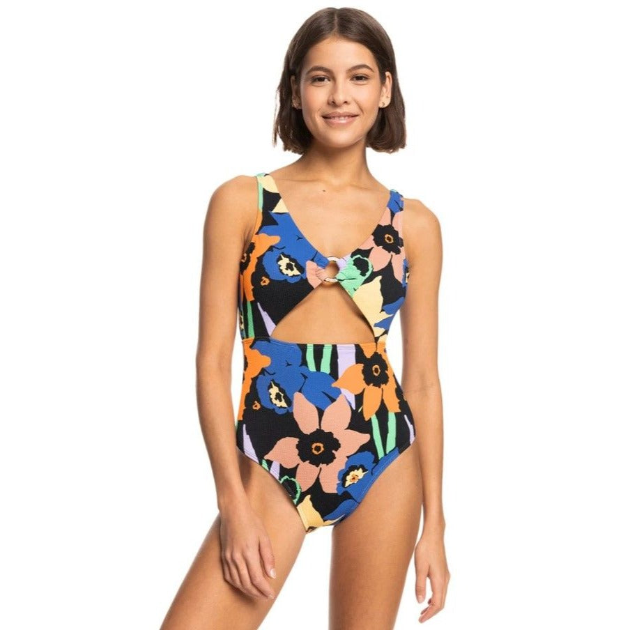 Roxy Anthracite Color Jam One-Piece Swimsuit Floral Retro High-rise Swimwear