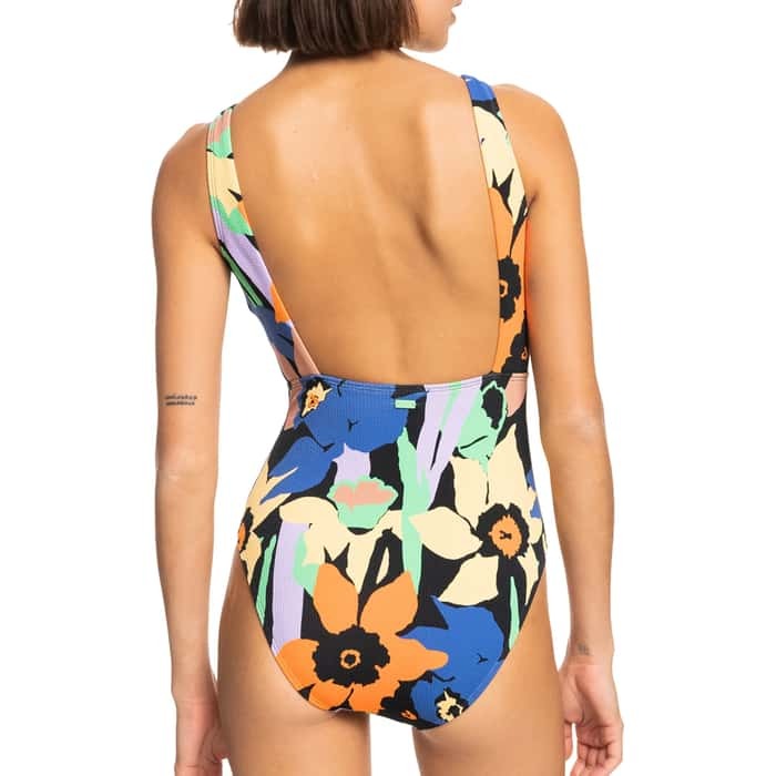 Roxy Anthracite Color Jam One-Piece Swimsuit Floral Retro High-rise Swimwear