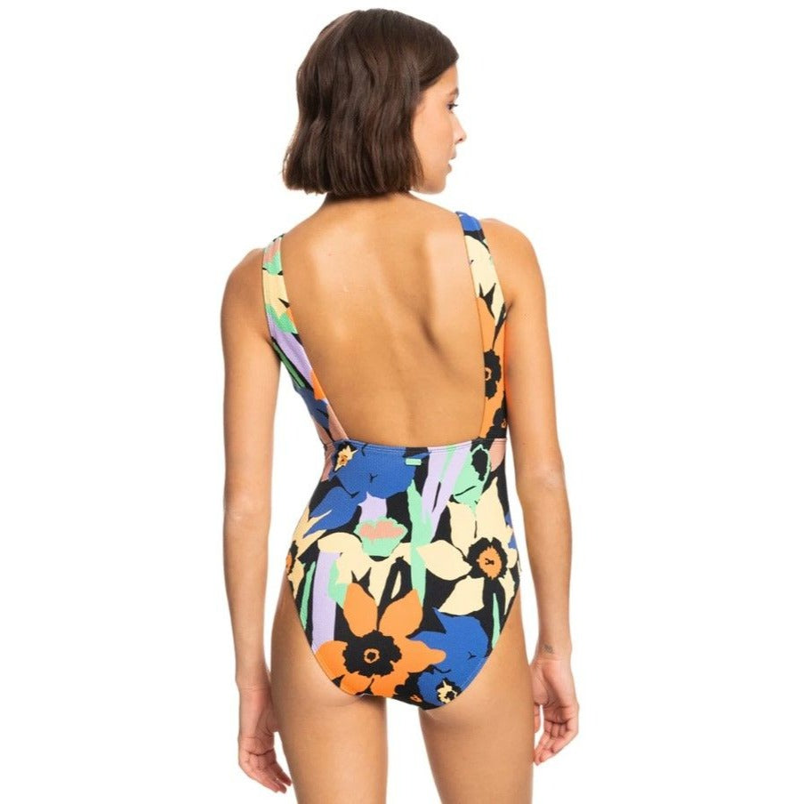 Roxy Anthracite Color Jam One-Piece Swimsuit Floral Retro High-rise Swimwear