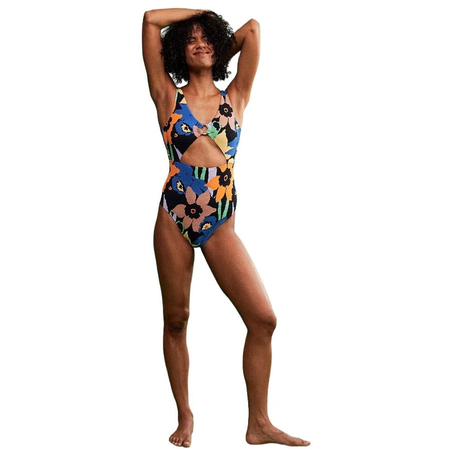 Roxy Anthracite Color Jam One-Piece Swimsuit Floral Retro High-rise Swimwear