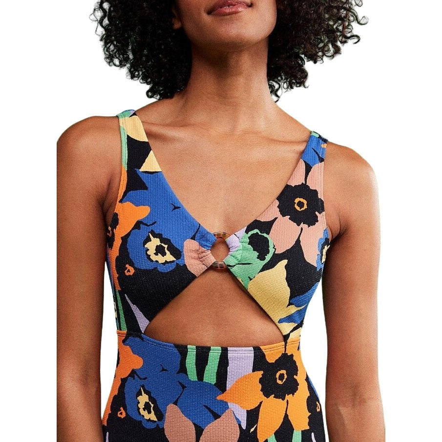 Roxy Anthracite Color Jam One-Piece Swimsuit Floral Retro High-rise Swimwear