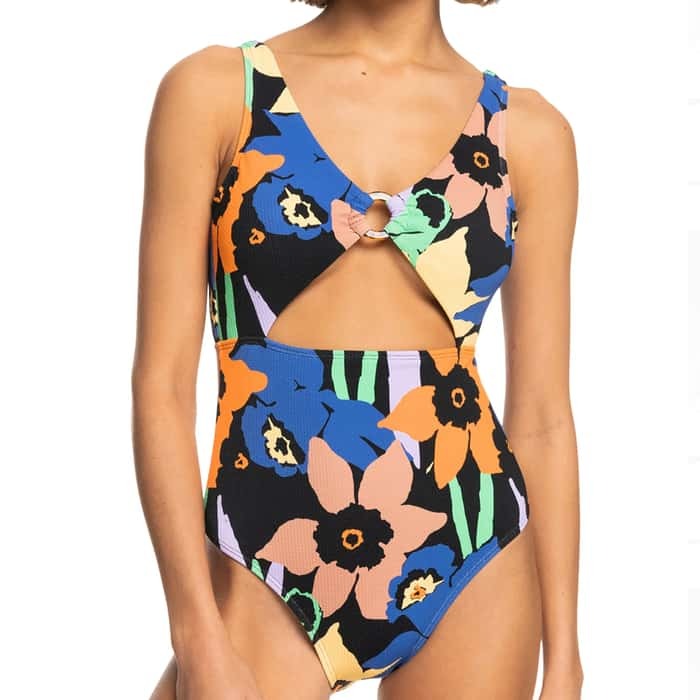 Roxy Anthracite Color Jam One-Piece Swimsuit Floral Retro High-rise Swimwear