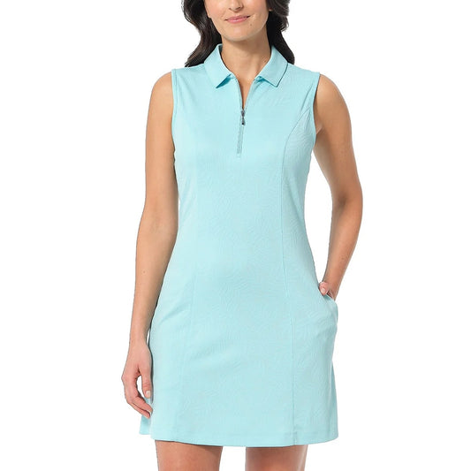 Greg Norman Dress Sporty Mini Sleeveless Palm Texture Preppy Athleisure Collar