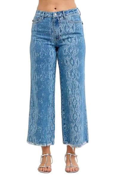 Judy Blue High-Rise Snake Speckled Ankle Legth Baggy Pants Wide Leg Denim Jeans