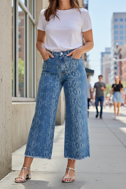 Judy Blue High-Rise Snake Speckled Ankle Legth Baggy Pants Wide Leg Denim Jeans