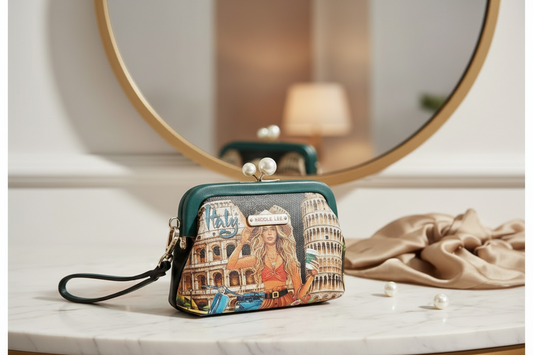 Nicole Lee Pearl Kiss-Lock Italy Wristlet Detachable Strap Chelsea Coin Purse Compact Wallet