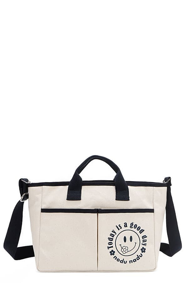 Nicole Lee Today Is a Good Day Handbag Smiley Convertible Purse Canvas Tote Bag