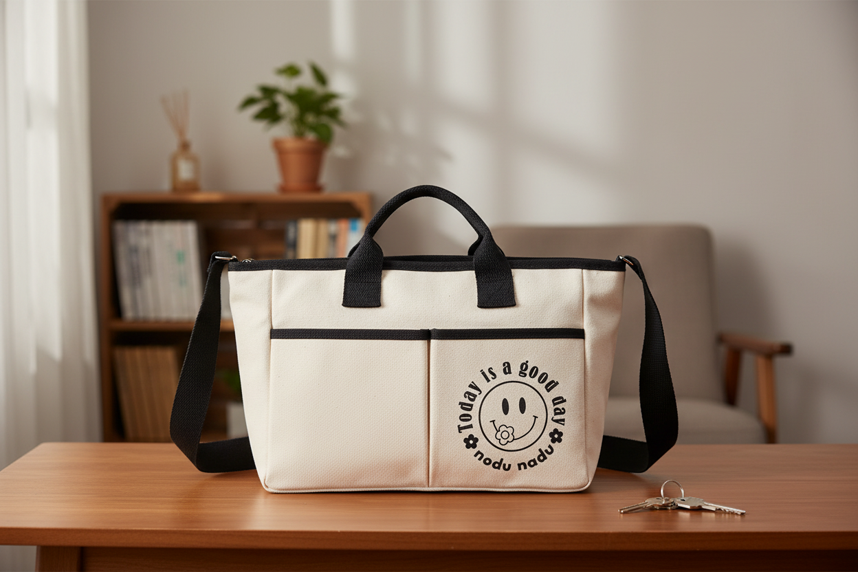 Nicole Lee Today Is a Good Day Handbag Smiley Convertible Purse Canvas Tote Bag