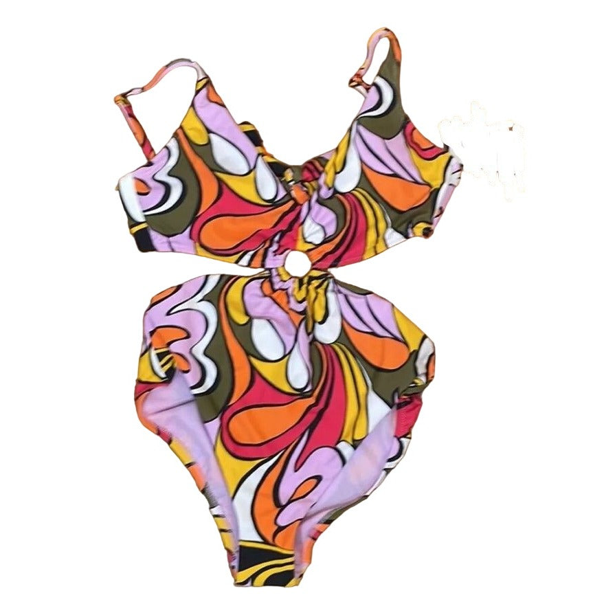 Bar III One-piece Swimsuit Vibe Check Ring Cutout Monokini Retro 70s Swimwear