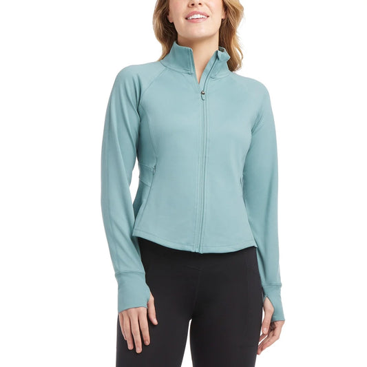 Jockey Women's Yoga Jacket Tulip Hem Athletic Running Pockets Activewear Thumb Hole Blue