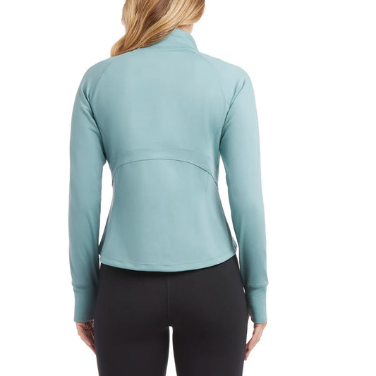 Jockey Women's Yoga Jacket Tulip Hem Athletic Running Pockets Activewear Thumb Hole Blue