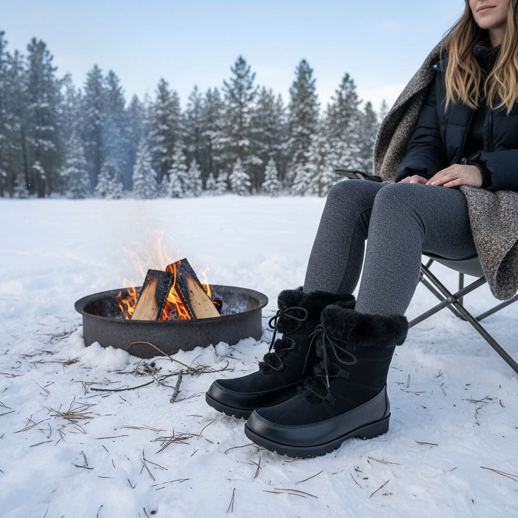 JBU Boots Womans Faux Fur Winter Snow Outdoor Combat Water Resistant Shoe Jambu