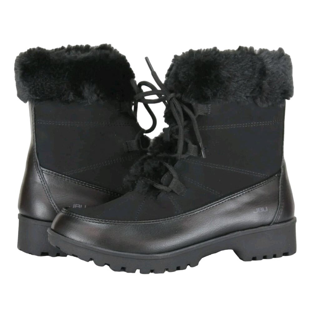 JBU Boots Womans Faux Fur Winter Snow Outdoor Combat Water Resistant Shoe Jambu