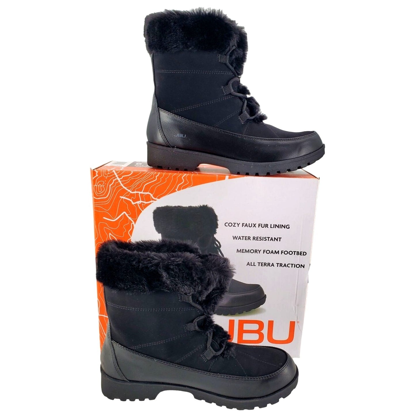 JBU Boots Womans Faux Fur Winter Snow Outdoor Combat Water Resistant Shoe Jambu