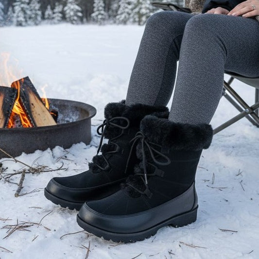 JBU Boots Womans Faux Fur Winter Snow Outdoor Combat Water Resistant Shoe Jambu