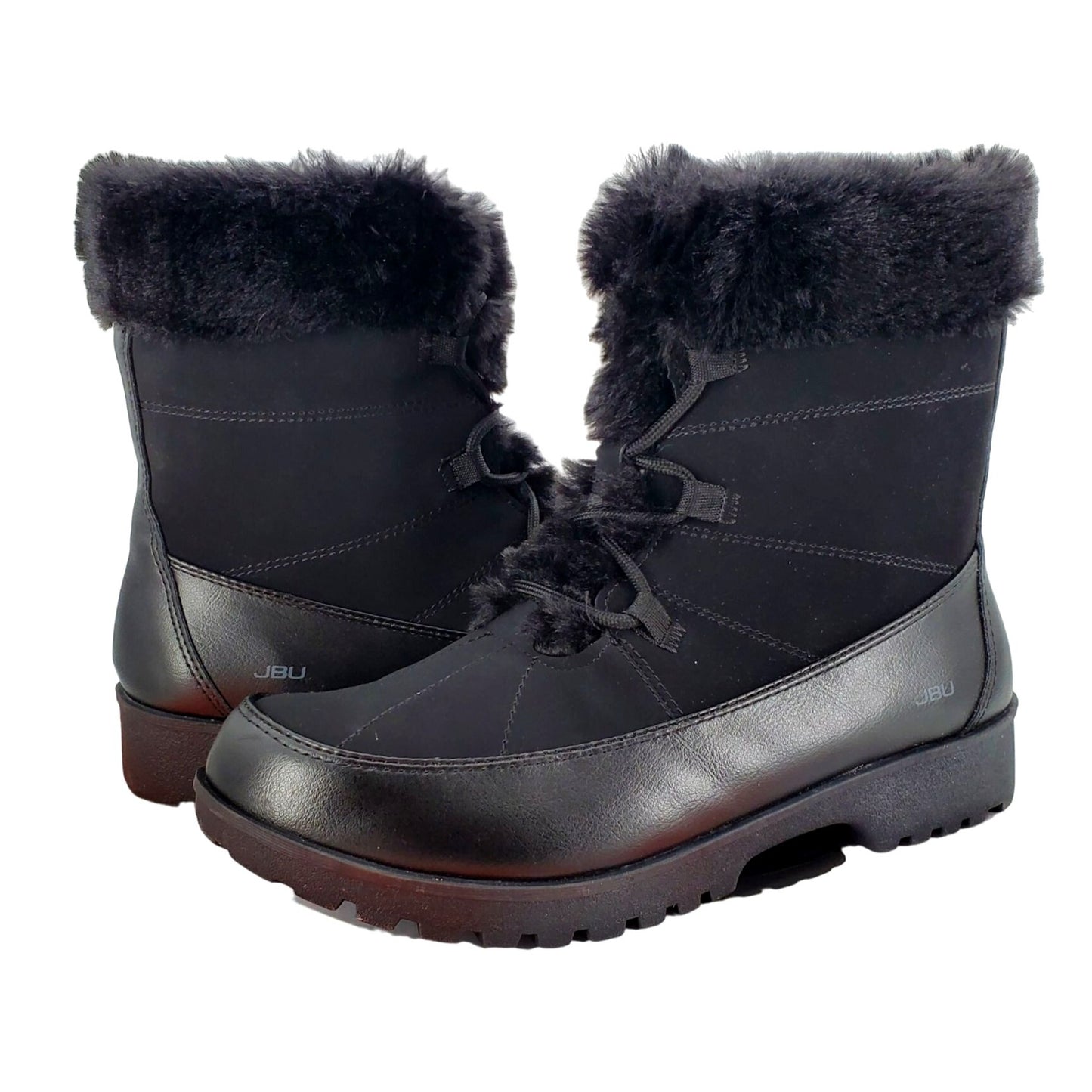 JBU Boots Womans Faux Fur Winter Snow Outdoor Combat Water Resistant Shoe Jambu