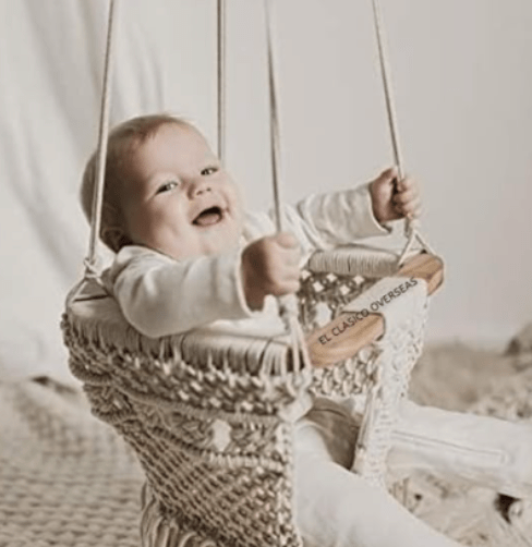 Finn + Emma Macrame Hanging Baby Swing Handmade Boho Home Room