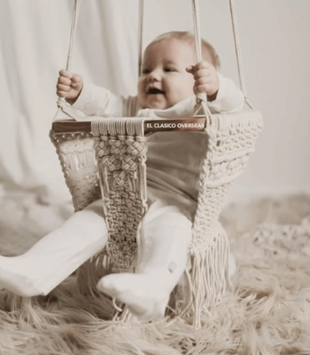 Finn + Emma Macrame Hanging Baby Swing Handmade Boho Home Room