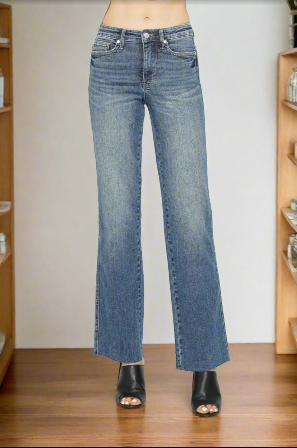 Judy Blue Tummy Control Jeans High-Rise Slim Fit Waist Straight Leg Denim Pants