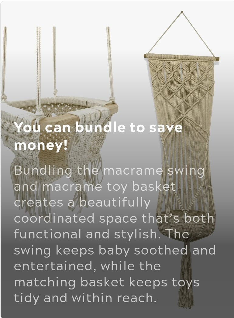 Finn + Emma Fringe Macrame Baby Swing and Hanging Toy Basket Handmade 2-piece Set