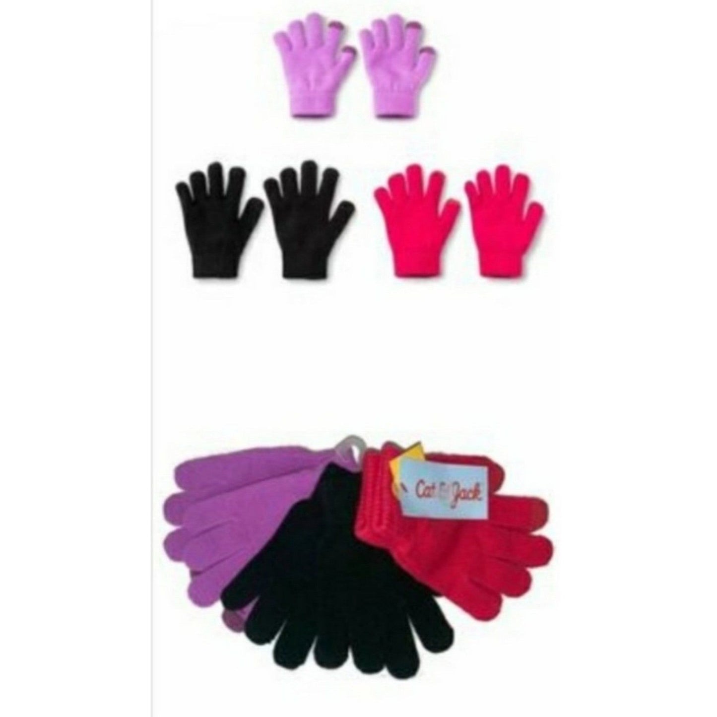 Cat & Jack 3-pack Girls Winter Kids Gloves Tech-Touch Children Snow Mittens