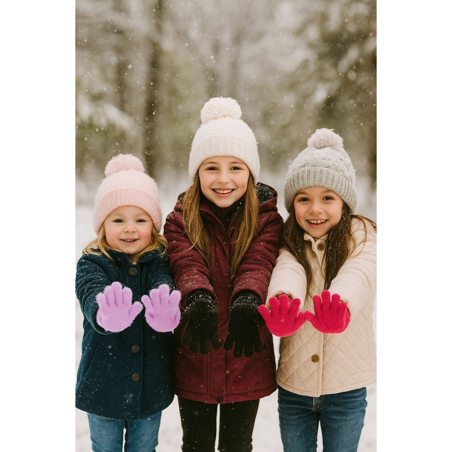 Cat & Jack 3-pack Girls Winter Kids Gloves Tech-Touch Children Snow Mittens