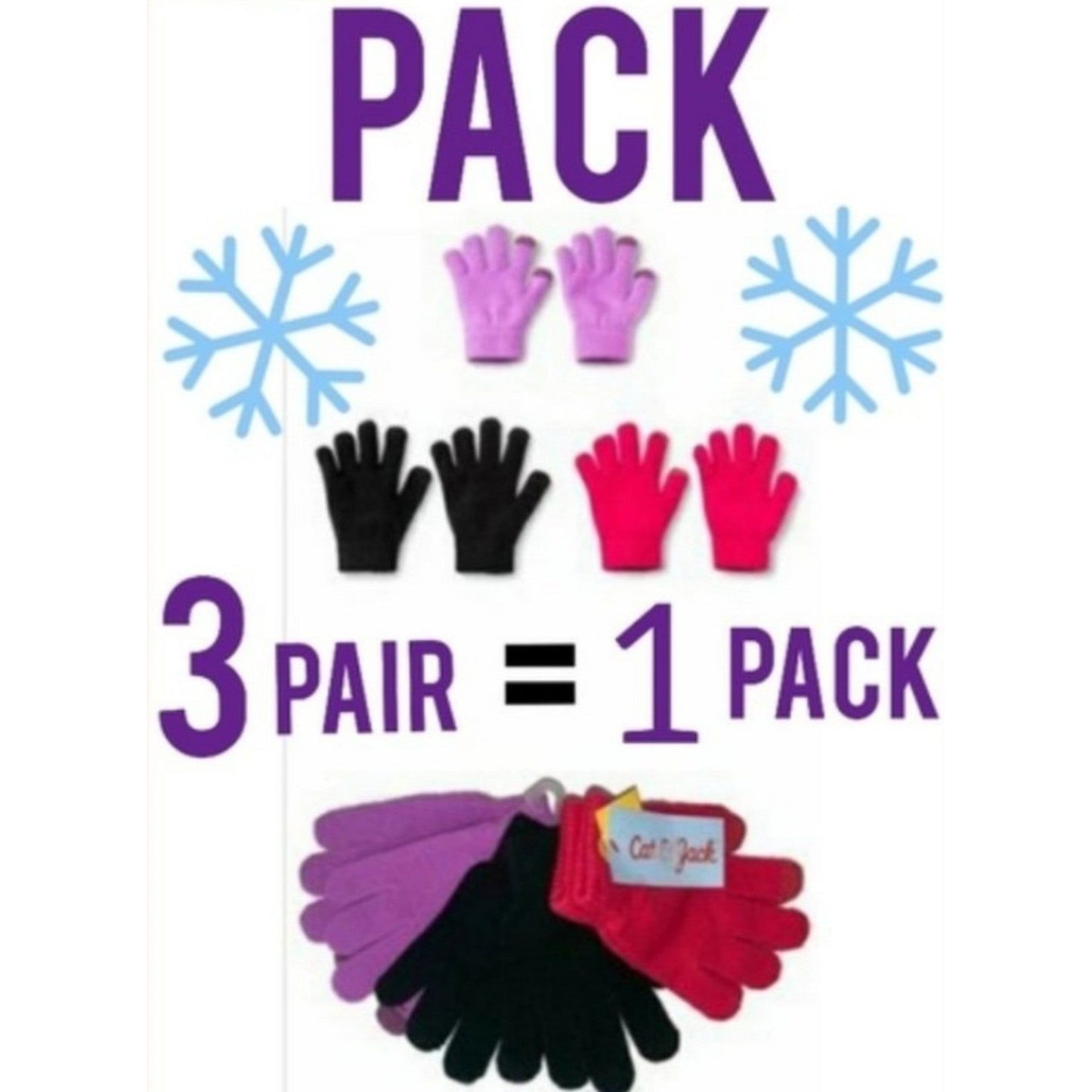 Cat & Jack 3-pack Girls Winter Kids Gloves Tech-Touch Children Snow Mittens