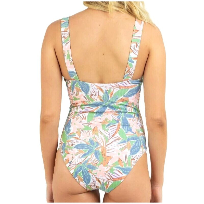 Roxy Love the Coco Sprusetone Notch One-Piece Swimsuit Floral Retro Swimwear