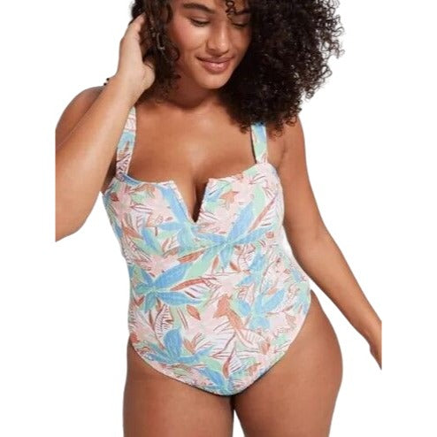 Roxy Love the Coco Sprusetone Notch One-Piece Swimsuit Floral Retro Swimwear