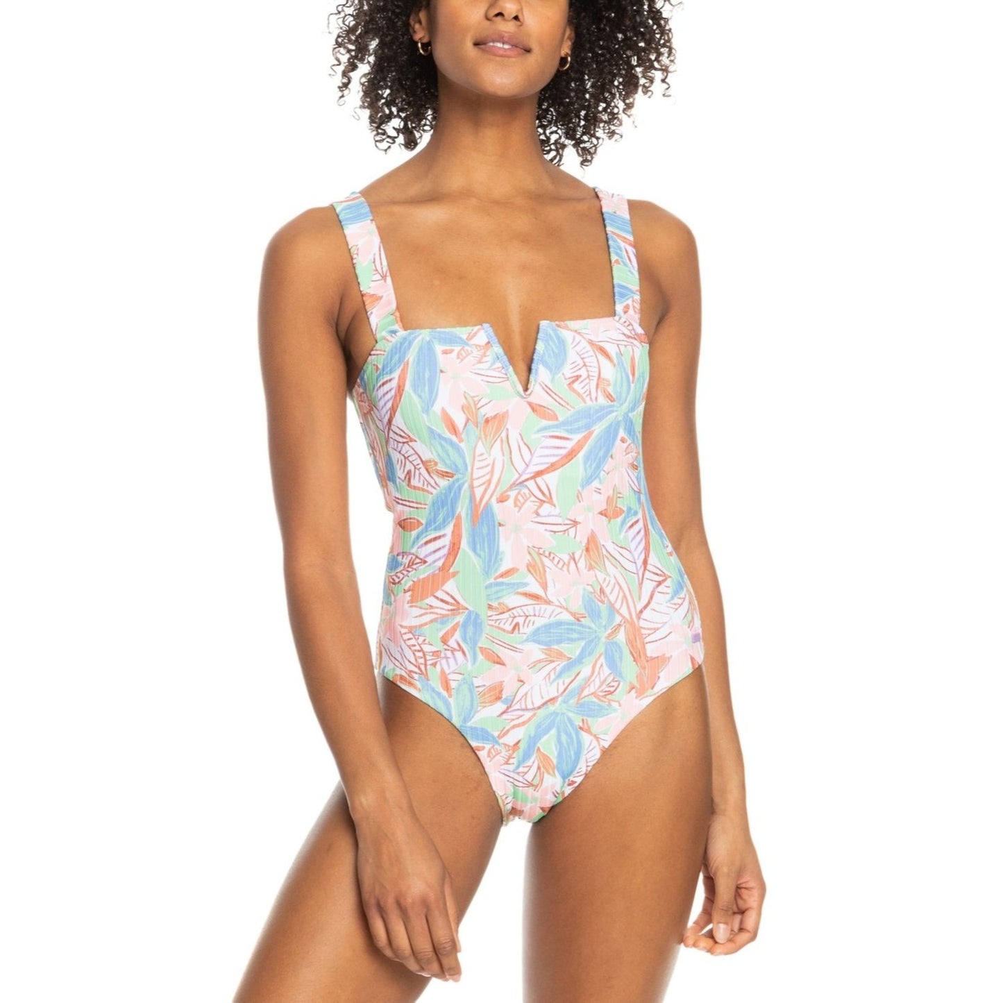 Roxy Love the Coco Sprusetone Notch One-Piece Swimsuit Floral Retro Swimwear