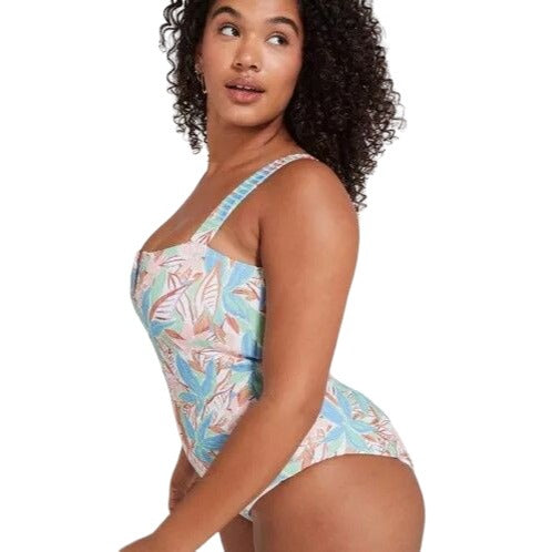 Roxy Love the Coco Sprusetone Notch One-Piece Swimsuit Floral Retro Swimwear