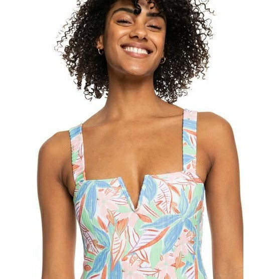 Roxy Love the Coco Sprusetone Notch One-Piece Swimsuit Floral Retro Swimwear