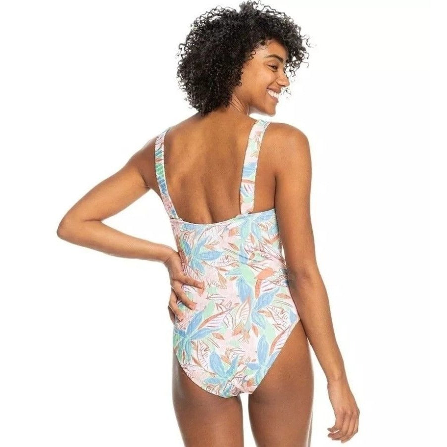 Roxy Love the Coco Sprusetone Notch One-Piece Swimsuit Floral Retro Swimwear
