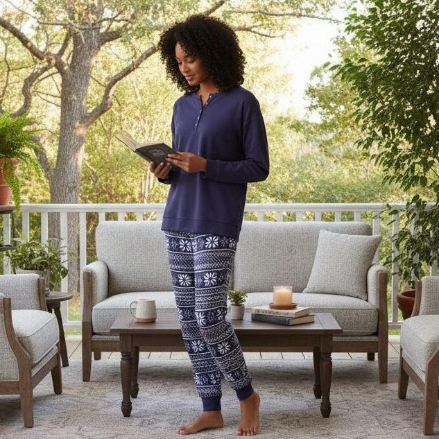 Nautica Women 2-Piece Pajama Set Matching PJ Fleece Sleepwear Top Pants Fair Isle