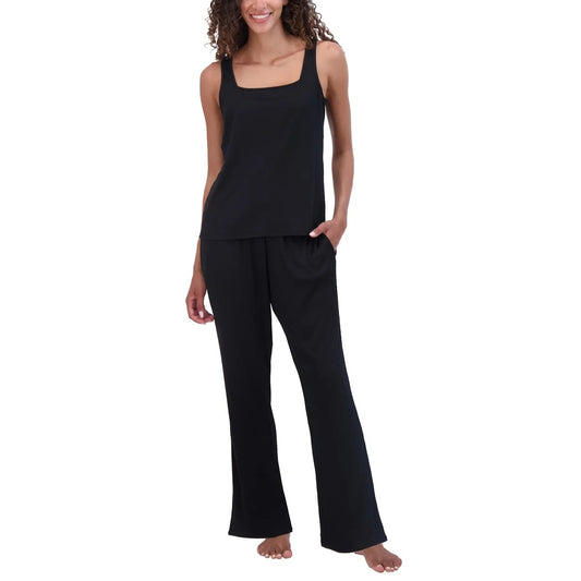 Live2Lounge Women's 3-piece Loungewear Set Cardigan Sleeveless Tank Top Pants Cooling Lightweight Black