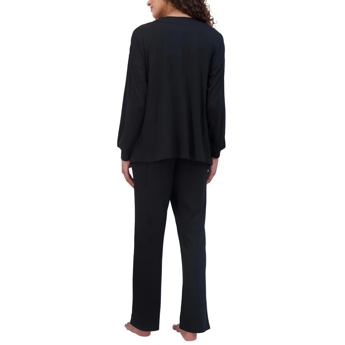 Live2Lounge Women's 3-piece Loungewear Set Cardigan Sleeveless Tank Top Pants Cooling Lightweight Black