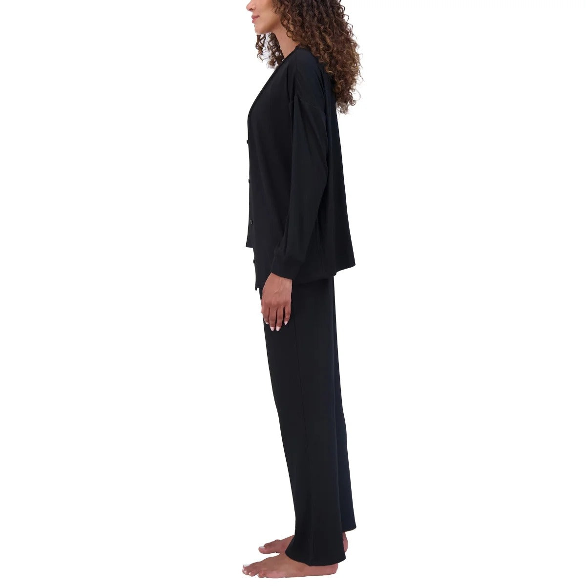Live2Lounge Women's 3-piece Loungewear Set Cardigan Sleeveless Tank Top Pants Cooling Lightweight Black