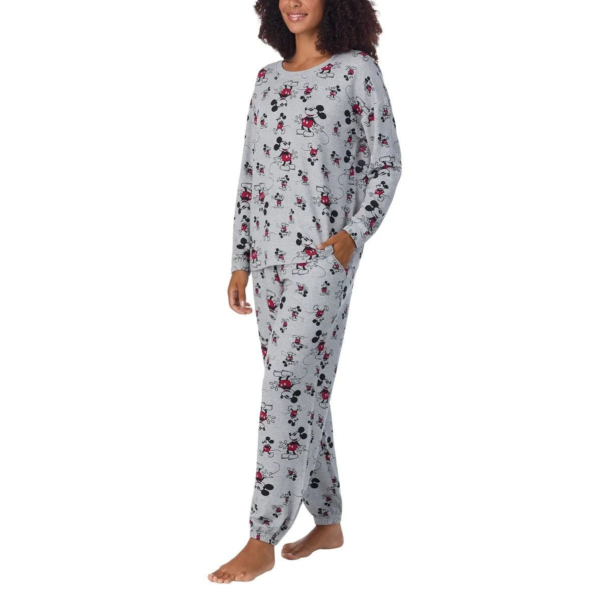 Disney M Womens 2 Piece PJs Mickey Pajama Set Long Sleeve Top Pants Sleepwear