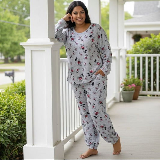 Disney M Womens 2 Piece PJs Mickey Pajama Set Long Sleeve Top Pants Sleepwear