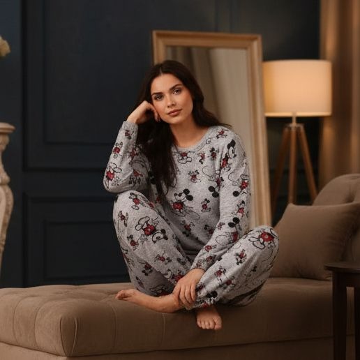 Disney M Womens 2 Piece PJs Mickey Pajama Set Long Sleeve Top Pants Sleepwear