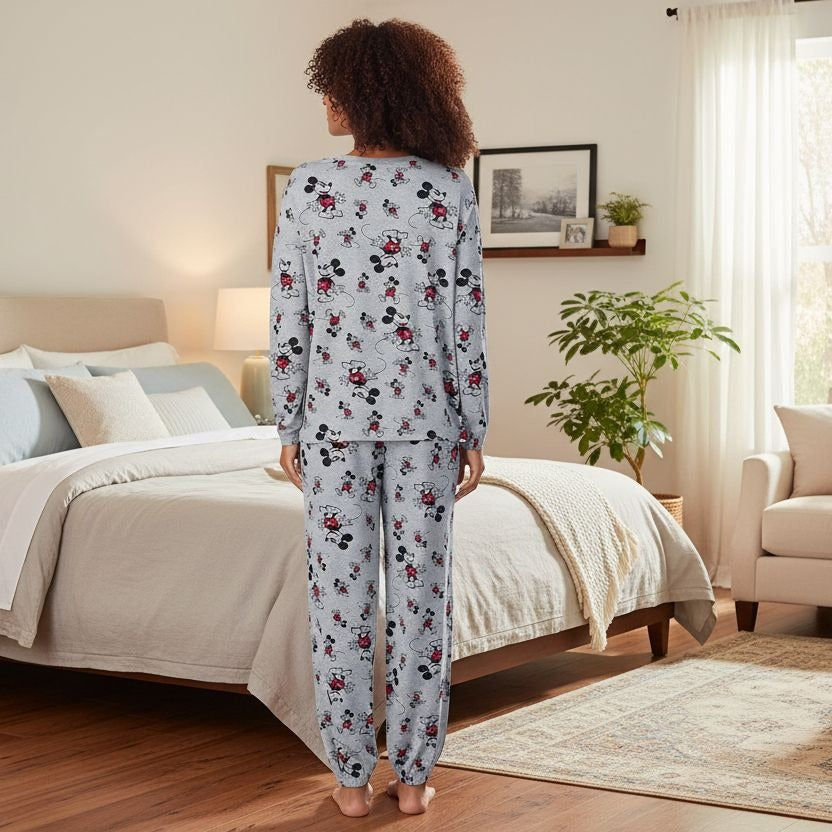 Disney M Womens 2 Piece PJs Mickey Pajama Set Long Sleeve Top Pants Sleepwear