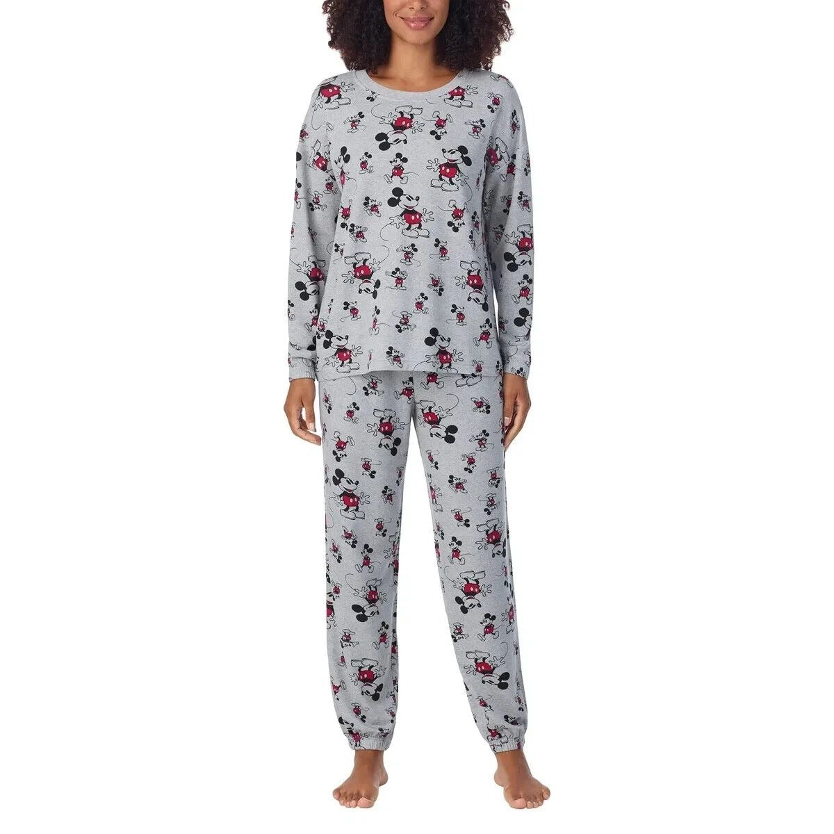 Disney M Womens 2 Piece PJs Mickey Pajama Set Long Sleeve Top Pants Sleepwear