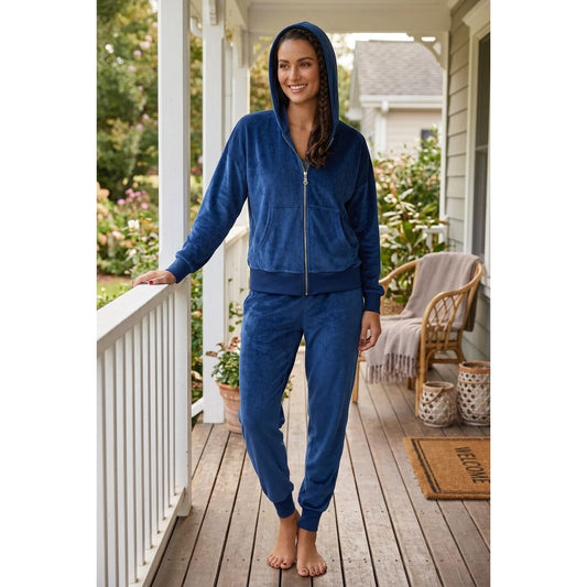 Felin Velour Zip Hoodie Jacket Matching Jogger Pants 2 Piece Set Tracksuit