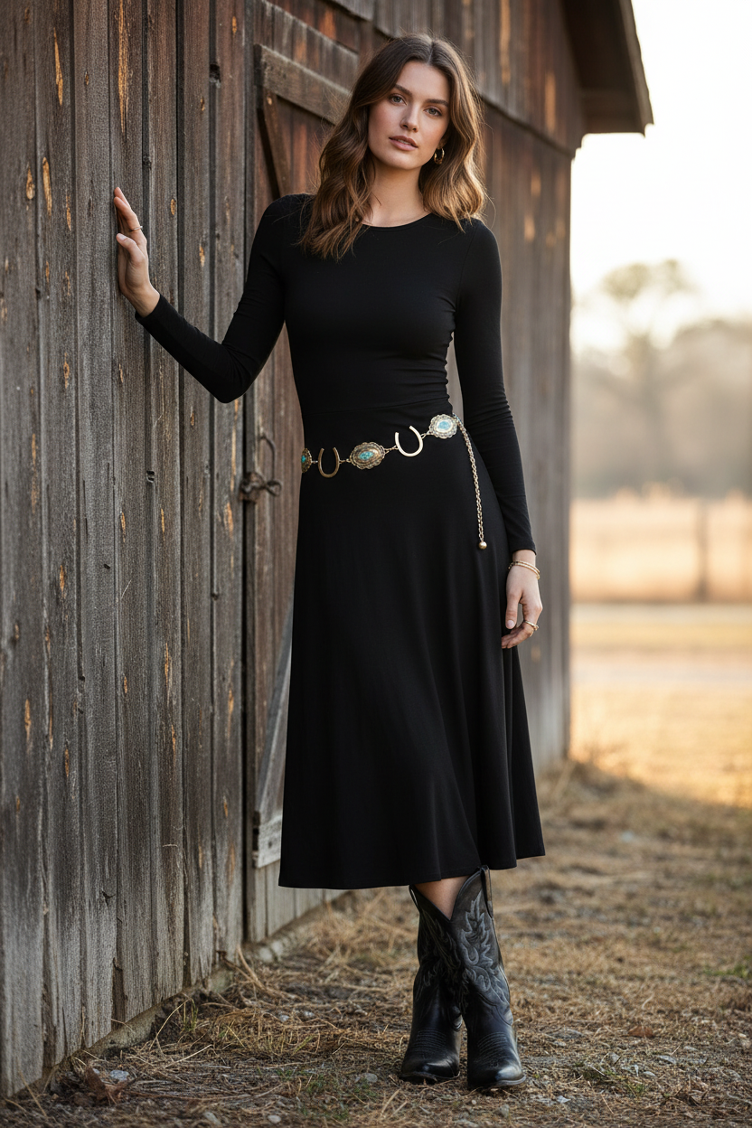 Western Horseshoe Faux Turquoise Concho Chain Belt Southwestern Cowgirl Waist Belt