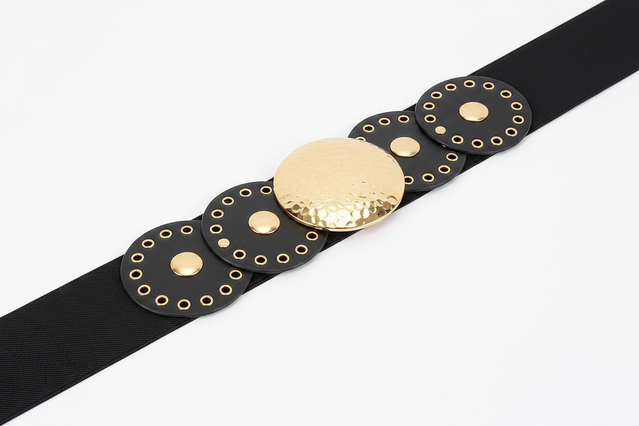 Western Concho Belt Hammered Metal Medallion Grommet Faux Leather Stretch Plus Size